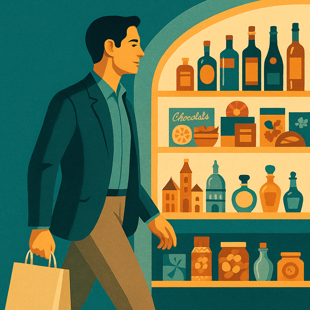 Duty-Free Hacks That Actually Work (2025 Edition) Ilustration of finding great deals in an airport duty free shop