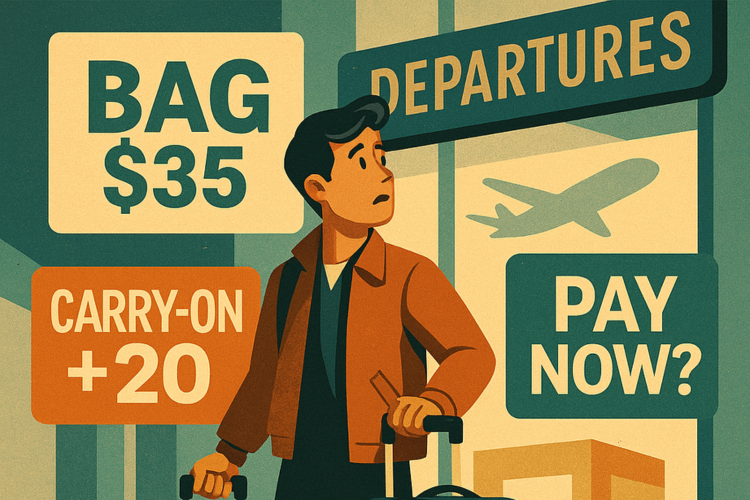 Illustration of airline baggage fees and ticket confusion