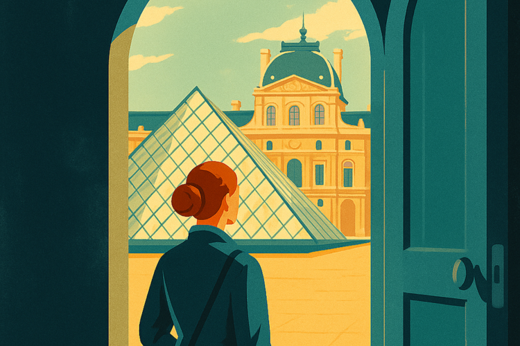 Illustration of secret museum entrance with side door